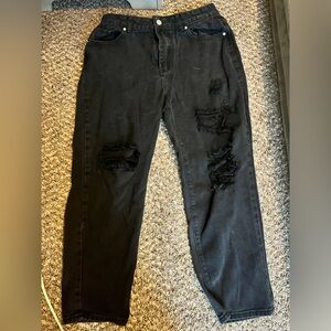 SHEIN Black Distressed Straight Leg Jeans